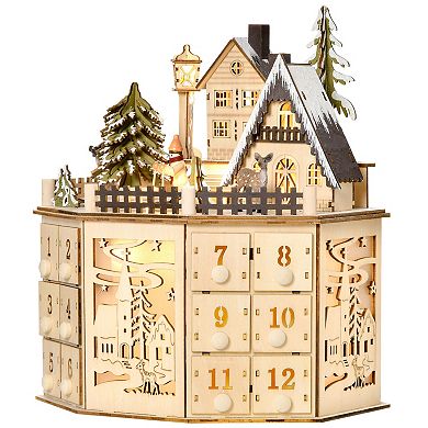 24 Day Light Up Wooden Christmas Advent Calendar Holiday Decoration W/ Drawers