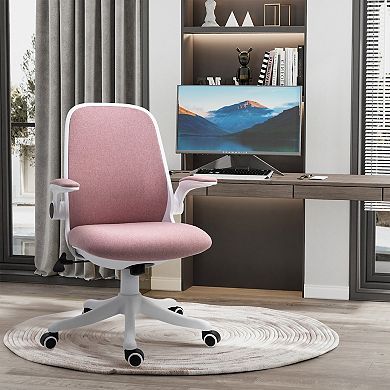 Vinsetto Linen Touch Fabric Office Desk Chair Swivel Task Chair with Adjustable Lumbar Support Height and Flip up Padded Arms Pink