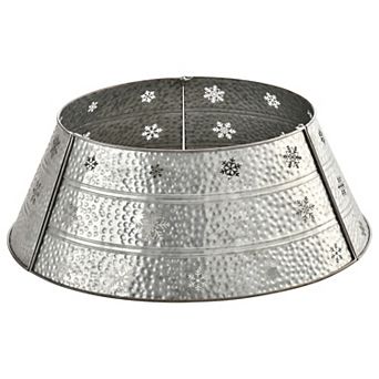HOMCOM 26inch Farmhouse Steel Christmas Tree Skirt Snowflake Collar Holiday
