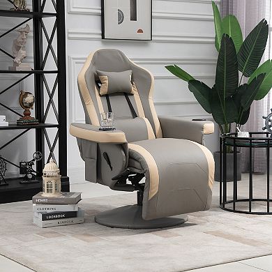 HOMCOM Manual Recliner Armchair PU Leather Lounge Chair w/ Adjustable Leg Rest 135 degree Reclining Function 360 degree Swivel Cup Holder and Storage Pocket