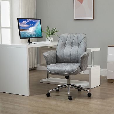 Vinsetto Modern Home Office Chair with Tufted Button Design Micro Fiber Desk Chair with Recline Function Adjustable Height Swivel Computer Chair with Curved Padded Armrests Light Grey
