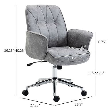 Vinsetto Modern Home Office Chair with Tufted Button Design Micro Fiber Desk Chair with Recline Function Adjustable Height Swivel Computer Chair with Curved Padded Armrests Light Grey