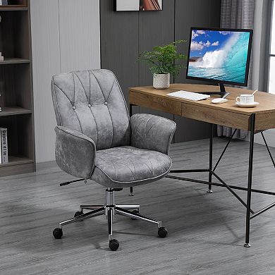 Vinsetto Modern Home Office Chair with Tufted Button Design Micro Fiber Desk Chair with Recline Function Adjustable Height Swivel Computer Chair with Curved Padded Armrests Light Grey