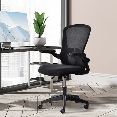 Vinsetto Mid Back Mesh Home Office Chair Ergonomic Computer Task Chair with Lumbar Back Support Adjustable Height and Flip Up Arms Black