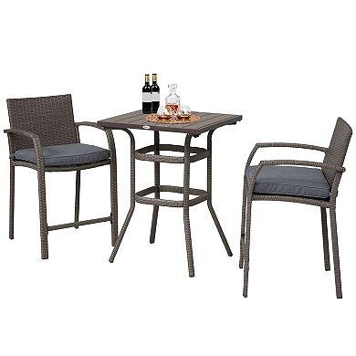 3pc Rattan Wicker Bistro Set Patio Bar Table Chair Stool Garden