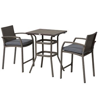 Outunny 3 pc Rattan Wicker Bistro Set Bar Table Stool Patio Furniture