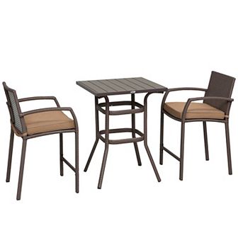 Outunny 3 pc Rattan Wicker Bistro Set Bar Table Stool Patio Furniture