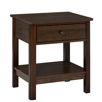 21" End Side Sofa Storage Living Room Table W/ Drawer & Bottom Shelf, Dark Brown