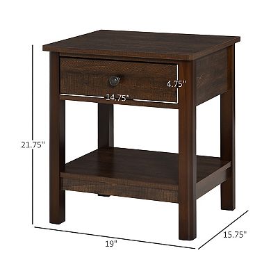 21" End Side Sofa Storage Living Room Table W/ Drawer & Bottom Shelf, Dark Brown