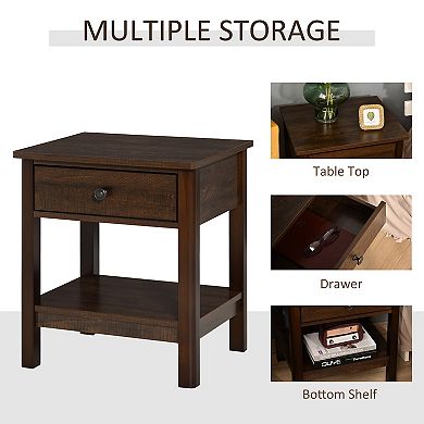21" End Side Sofa Storage Living Room Table W/ Drawer & Bottom Shelf, Dark Brown