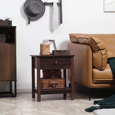 HOMCOM End Table with Drawer, Side Table with Bottom Shelf for Living Room