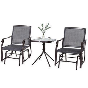 3 pc Outdoor Porch Mesh Fabric Rocking Glider Chair With Table Set