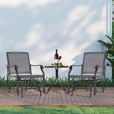 3 Piece Outdoor Porch Mesh Fabric Rocking Glider Chair With Table Set