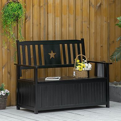 43 Gallon Wood Storage Bench Box, Outdoor 2-person Loveseat Container, Black