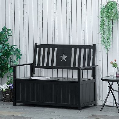 43 Gallon Wood Storage Bench Box, Outdoor 2-person Loveseat Container, Black