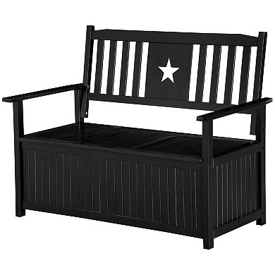 43 Gallon Wood Storage Bench Box, Outdoor 2-person Loveseat Container, Black