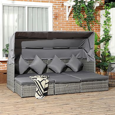 4 Piece Adjustable Canopy Outdoor Rattan Sofa Set