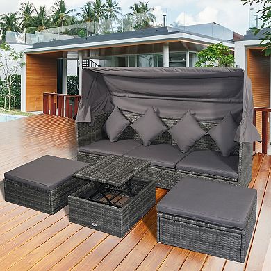 4 Piece Adjustable Canopy Outdoor Rattan Sofa Set