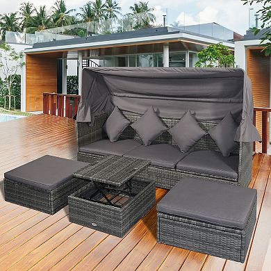 4-pc Patio Rattan Wicker Sofa Set Coffee Table Set W/ Cushions Gray