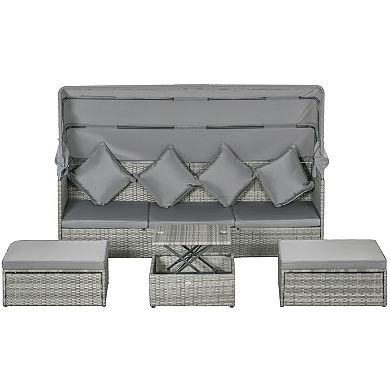 4 Piece Adjustable Canopy Outdoor Rattan Sofa Set