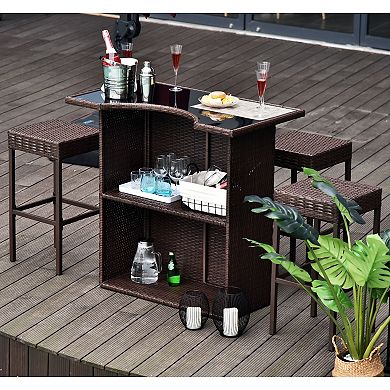 5pc Outdoor Rattan Pe Wicker Bar Set Bistro Patio Furniture Table Stool