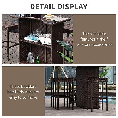 Outsunny Wicker Outdoor Bar Set, High Top Outdoor Table and Chairs,