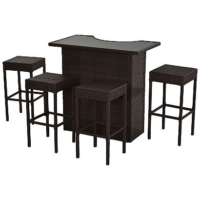 5pc Outdoor Rattan Pe Wicker Bar Set Bistro Patio Furniture Table Stool