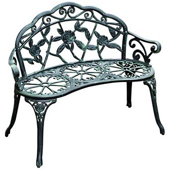 Outdoor Patio Garden Bench Yard Park Furniture Cast Aluminum Antique Rose Design