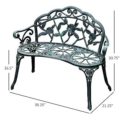 Outdoor Patio Garden Bench Yard Park Furniture Cast Aluminum Antique Rose Design