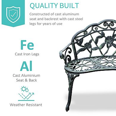 Outdoor Patio Garden Bench Yard Park Furniture Cast Aluminum Antique Rose Design