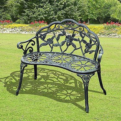 Outdoor Patio Garden Bench Yard Park Furniture Cast Aluminum Antique Rose Design