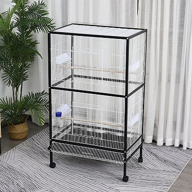 Large Bird Parrot Cage Play Top Finch Macaw Cockatoo House Pet Supply W/ Wheels