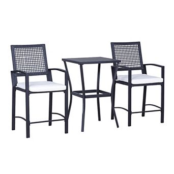 3 pc Rattan Wicker Bistro Set Bar Table High Stool Garden Patio Furniture