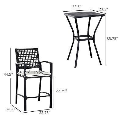 3pc Rattan Wicker Bistro Set Bar Table High Stool Garden Patio Furniture