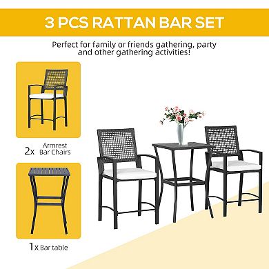 3pc Rattan Wicker Bistro Set Bar Table High Stool Garden Patio Furniture