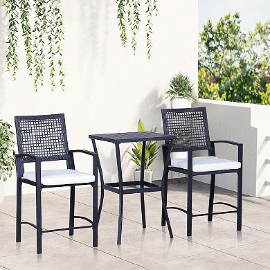 3pc Rattan Wicker Bistro Set Bar Table High Stool Garden Patio Furniture