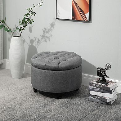 HomCom 17" Cube Faux Leather Storage Ottoman Footrest Decorative Pull Out Tray White
