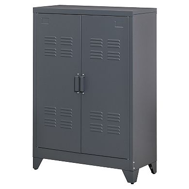 2-tier Steel Storage Cabinet W/ 2 Adjustable Shelves For Office Garage, Grey