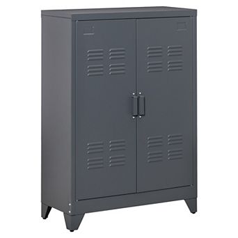 2 tier Steel Storage Cabinet W/ 2 Adjustable Shelves For Office Garage, Grey