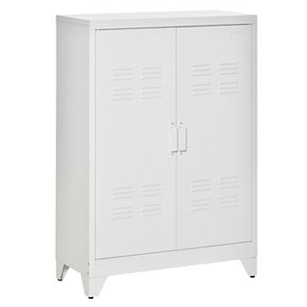 2 tier Steel Storage Cabinet W/ 2 Adjustable Shelves For Office Garage, Grey