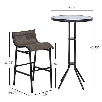 Outsunny 3 Piece Bar Height Outdoor Patio Pub Bistro Table Chairs Set with Comfortable Design and Durable Build Black/Tan
