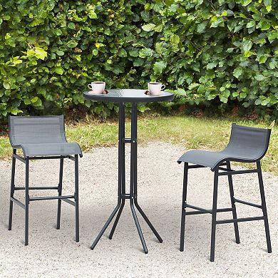 Outsunny 3 Piece Bar Height Outdoor Patio Pub Bistro Table Chairs Set with Comfortable Design and Durable Build Black/Tan