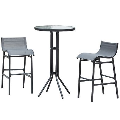 Outsunny 3 Piece Bar Height Outdoor Patio Pub Bistro Table Chairs Set with Comfortable Design and Durable Build Black/Tan