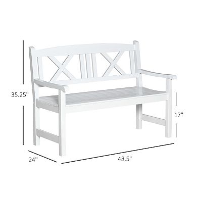 4' Outdoor Retro Wooden 2-seater Patio Bench, Backyard, Deck, Lawn, White