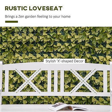 4' Outdoor Retro Wooden 2-seater Patio Bench, Backyard, Deck, Lawn, White