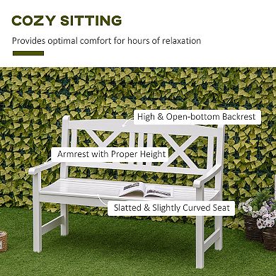4' Outdoor Retro Wooden 2-seater Patio Bench, Backyard, Deck, Lawn, White