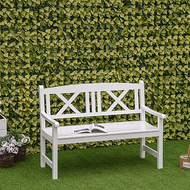 4' Outdoor Retro Wooden 2-seater Patio Bench, Backyard, Deck, Lawn, White