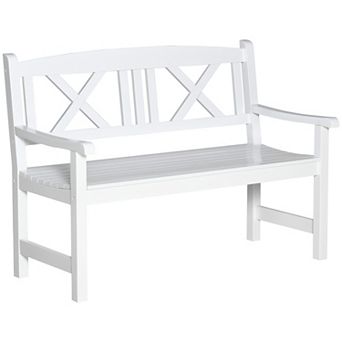 4' Outdoor Retro Wooden 2-seater Patio Bench, Backyard, Deck, Lawn, White