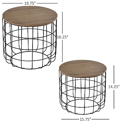HOMCOM 2 Piece Tea Table Set with a Retro Industrial Style Extra Storage Space Underneath and Multipurpose Use