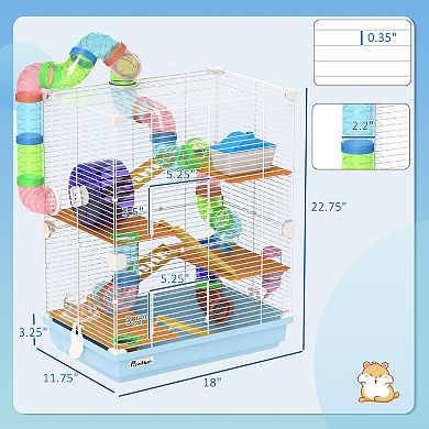 Hamster Habitat Rat Gerbil Cage With Portable Carry Handle, Water Bottle, Wheel